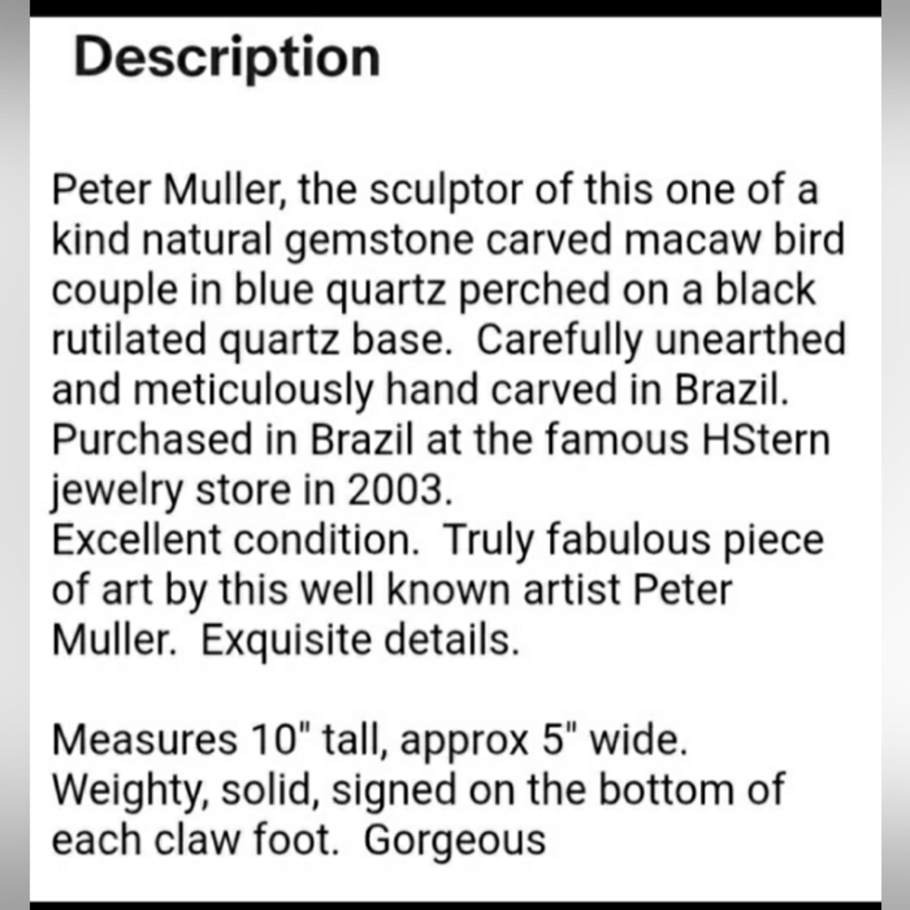 Peter Muller Carved Gemstone Sculpture, From Brazil, Exquisite, 2003 - Picture 2 of 15